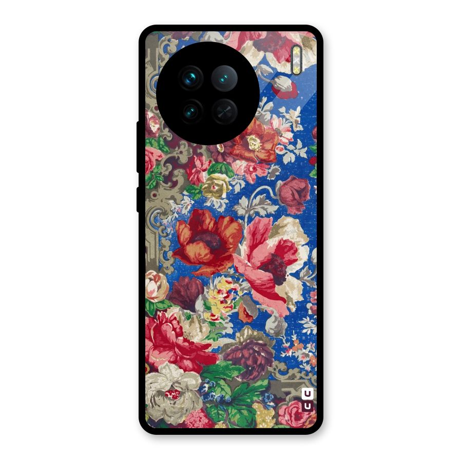 Block Printed Flowers Glass Back Case for Vivo X90