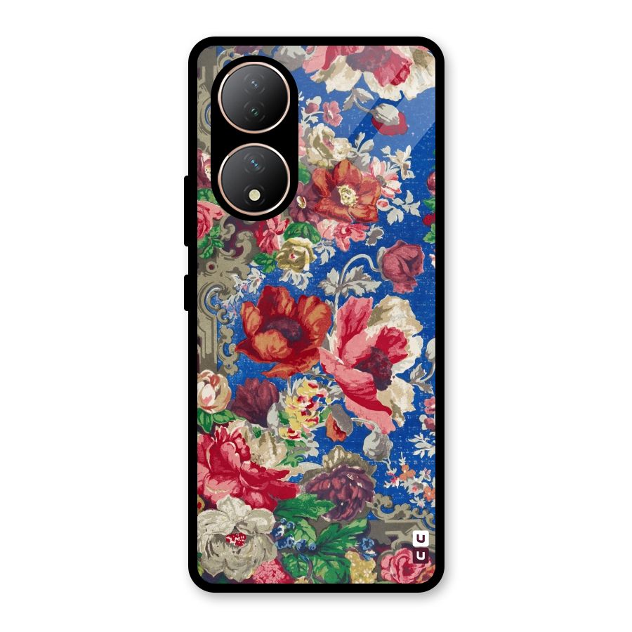 Block Printed Flowers Glass Back Case for Vivo Y100A