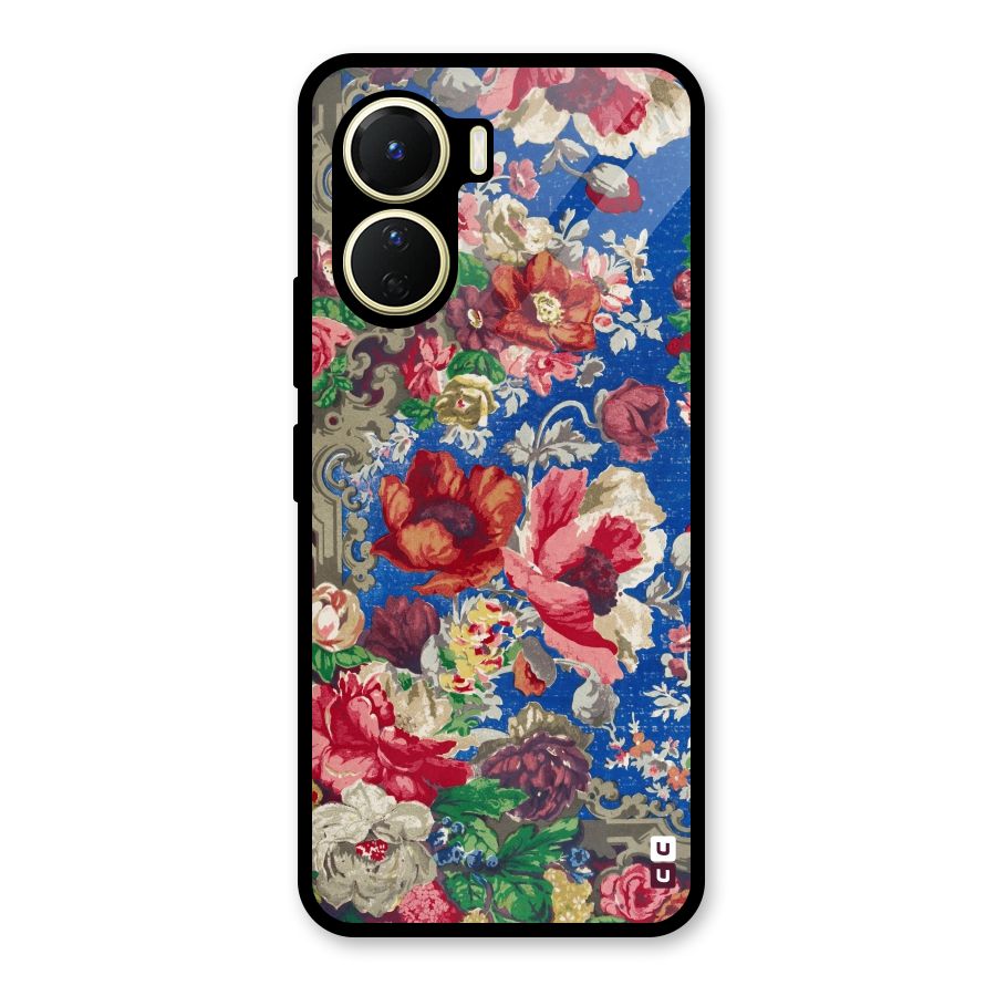 Block Printed Flowers Glass Back Case for Vivo Y16