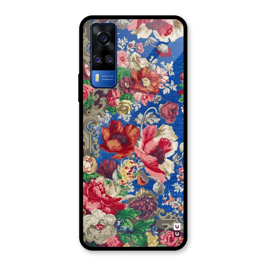 Block Printed Flowers Glass Back Case for Vivo Y31