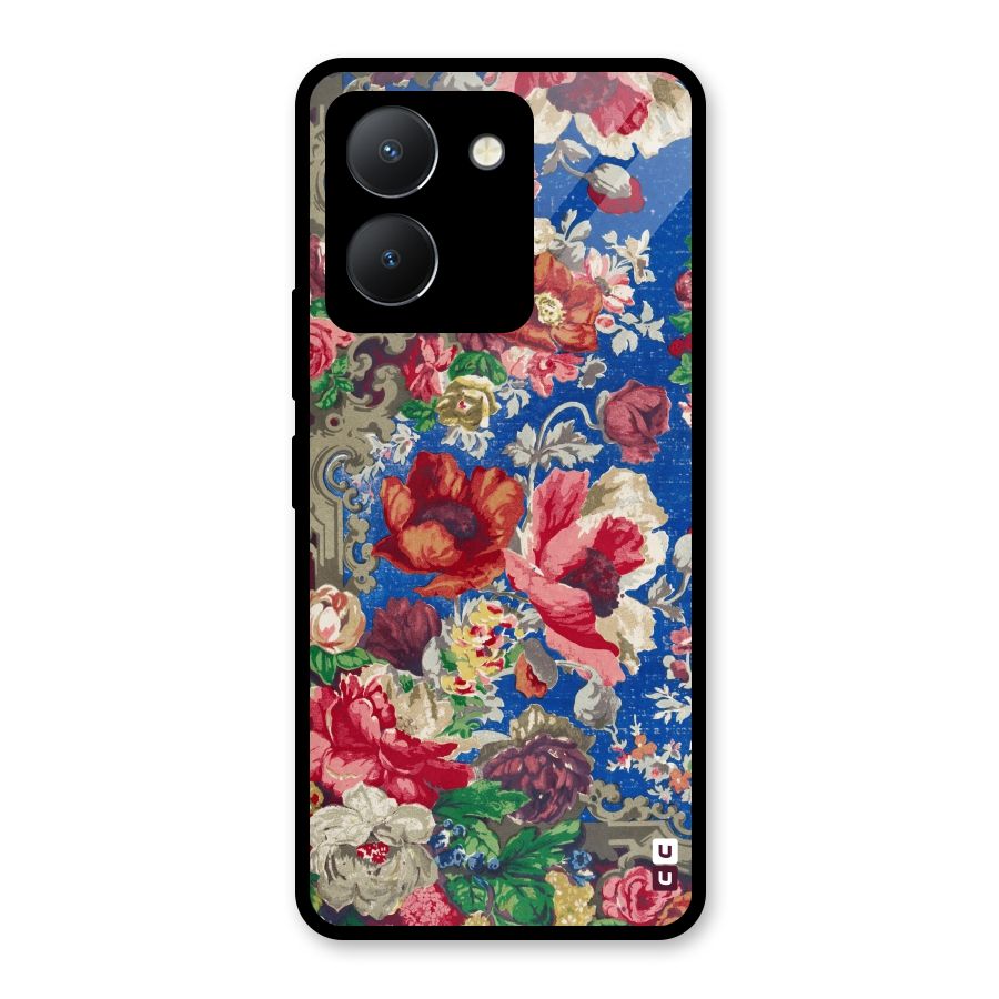 Block Printed Flowers Glass Back Case for Vivo Y36