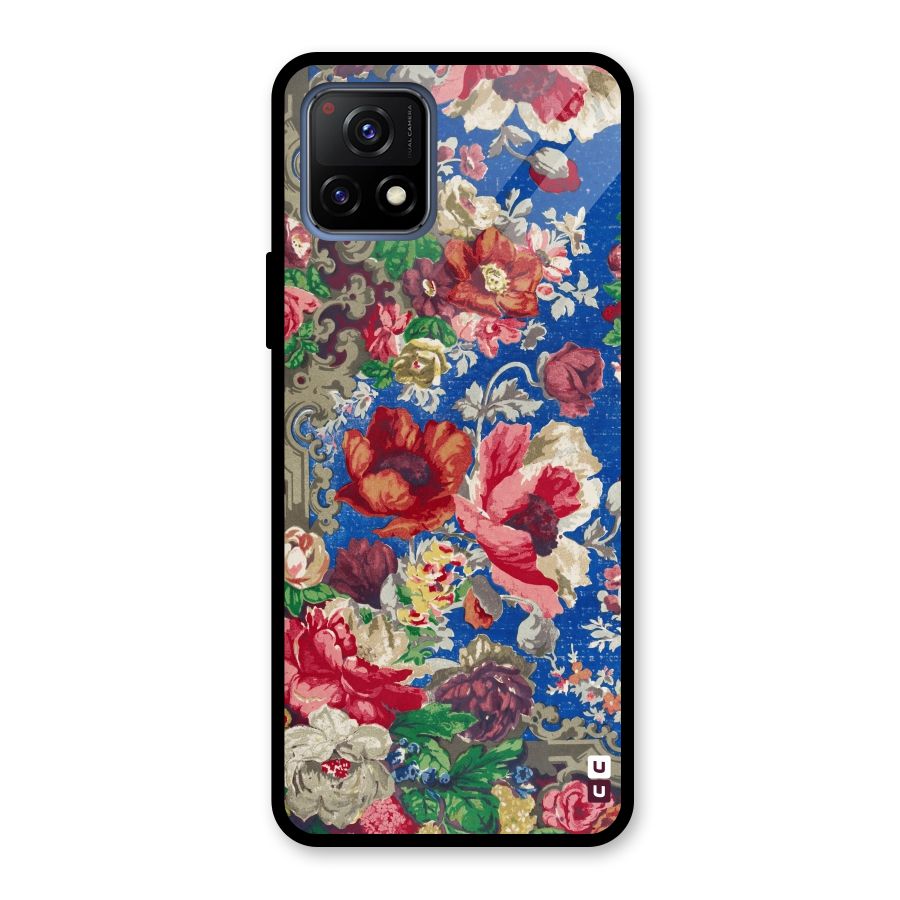 Block Printed Flowers Glass Back Case for Vivo Y72 5G