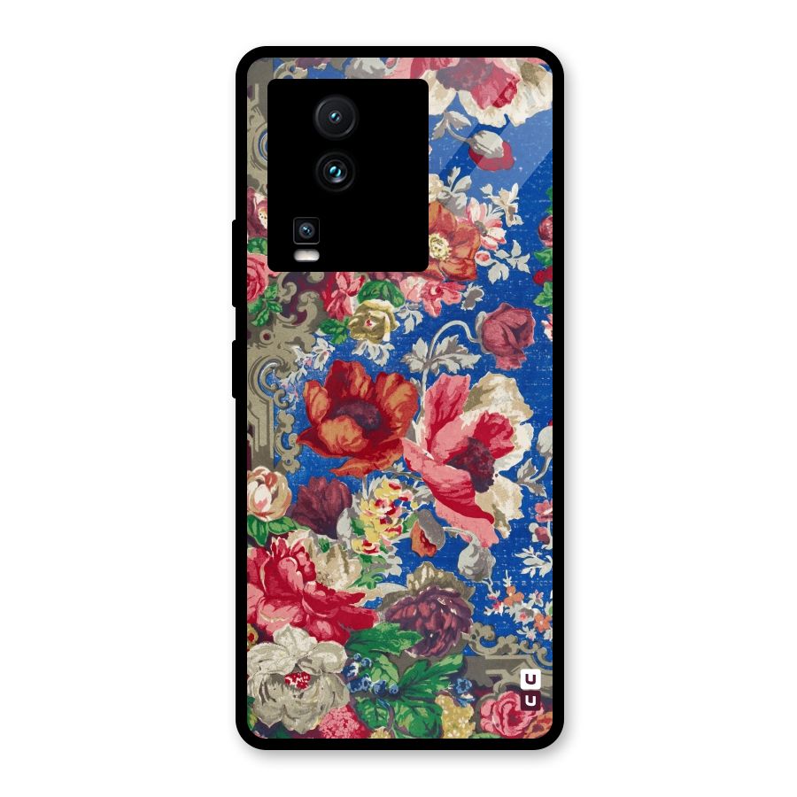 Block Printed Flowers Glass Back Case for Vivo iQOO Neo 7