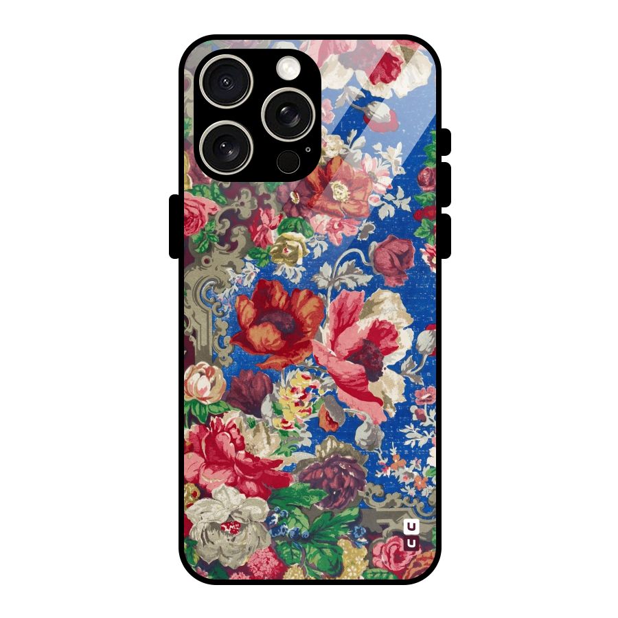 Block Printed Flowers Glass Back Case for iPhone 15 Pro Max