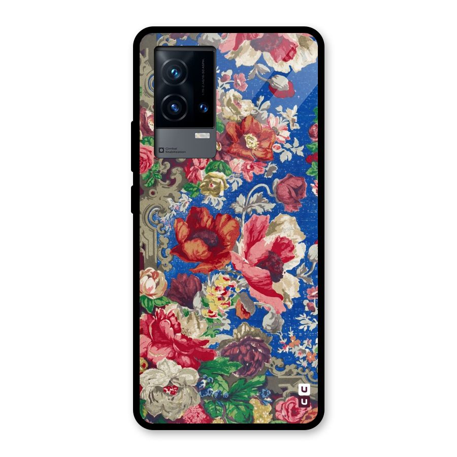 Block Printed Flowers Glass Back Case for iQOO 9 5G