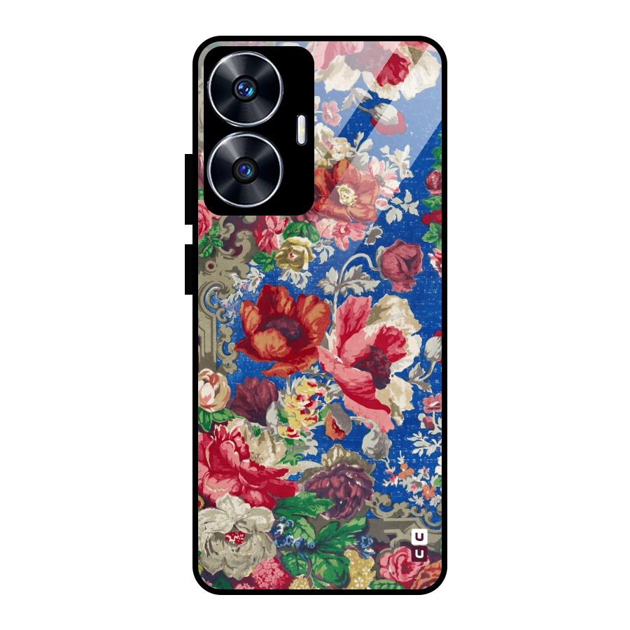 Block Printed Flowers Glass Back Case for realme C55