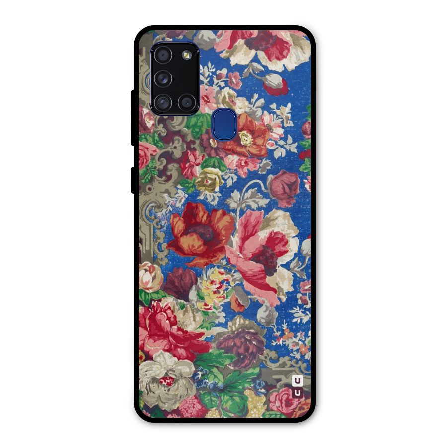 Block Printed Flowers Metal Back Case for Galaxy A21s