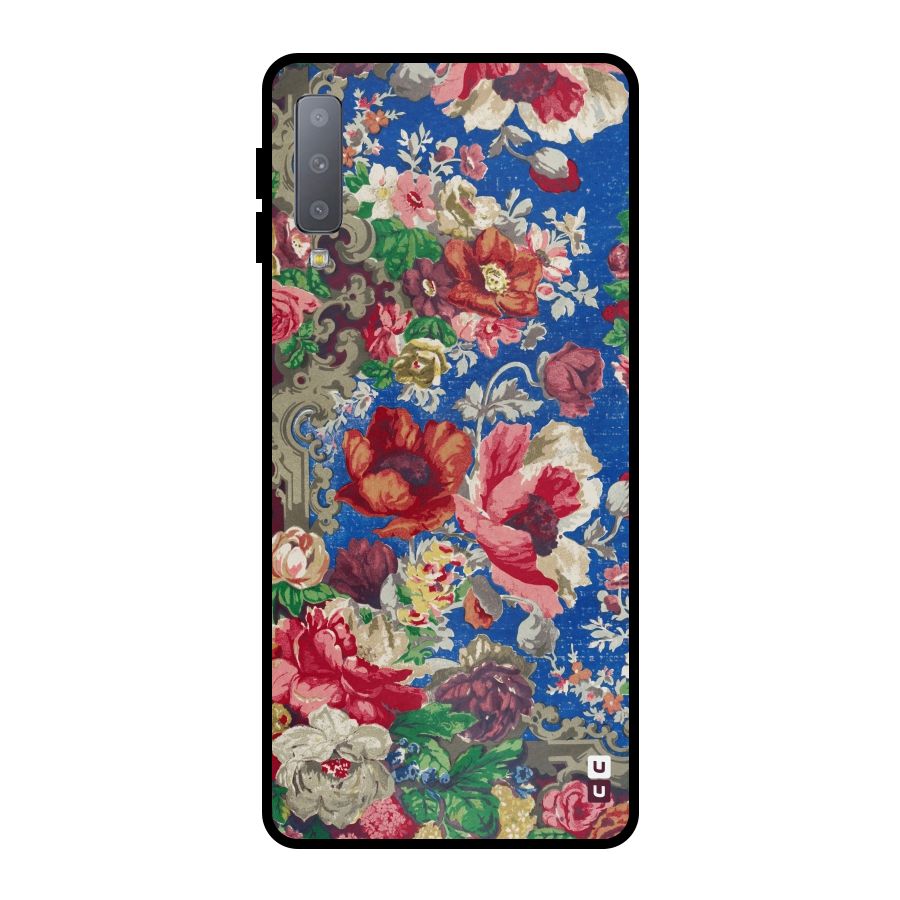 Block Printed Flowers Metal Back Case for Galaxy A7 (2018)