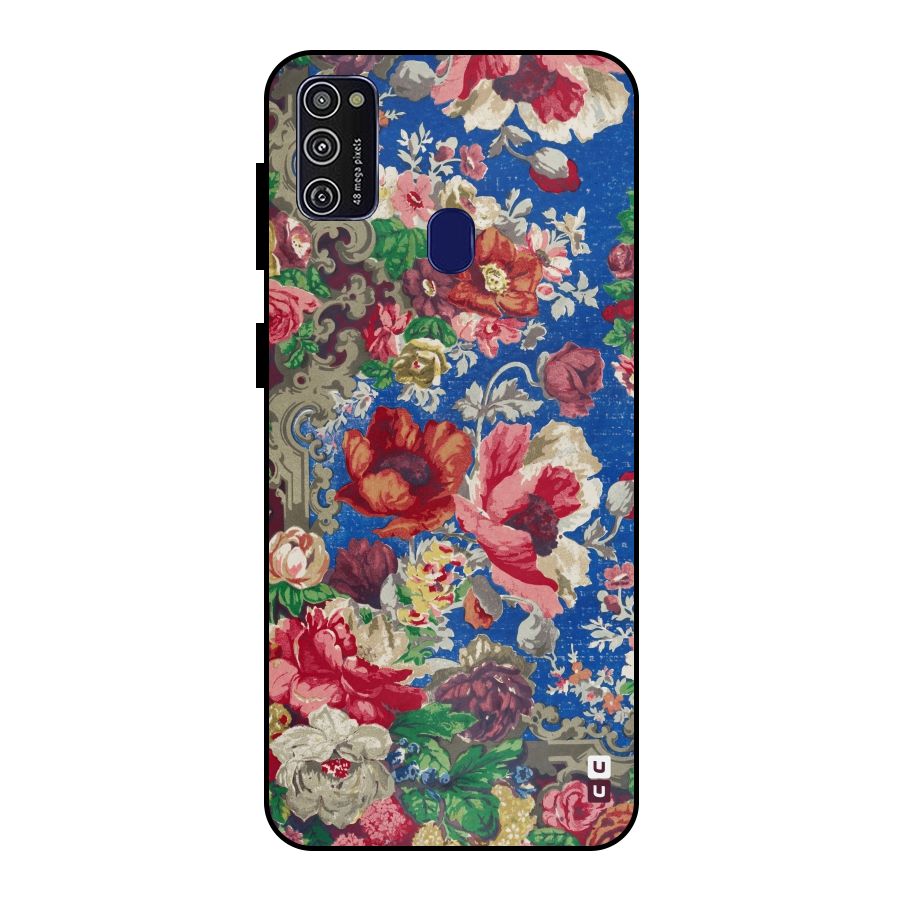 Block Printed Flowers Metal Back Case for Galaxy M21