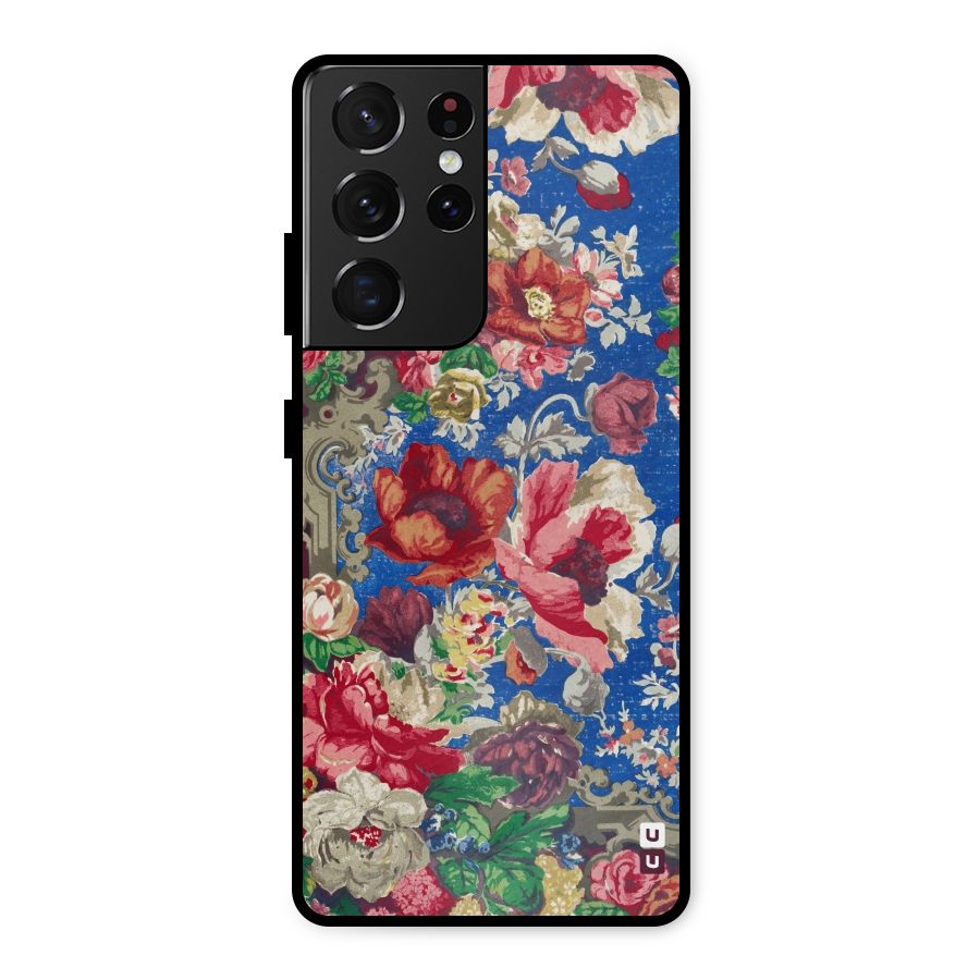 Block Printed Flowers Metal Back Case for Galaxy S21 Ultra 5G