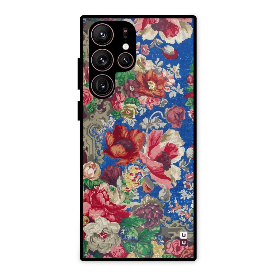 Block Printed Flowers Metal Back Case for Galaxy S22 Ultra 5G