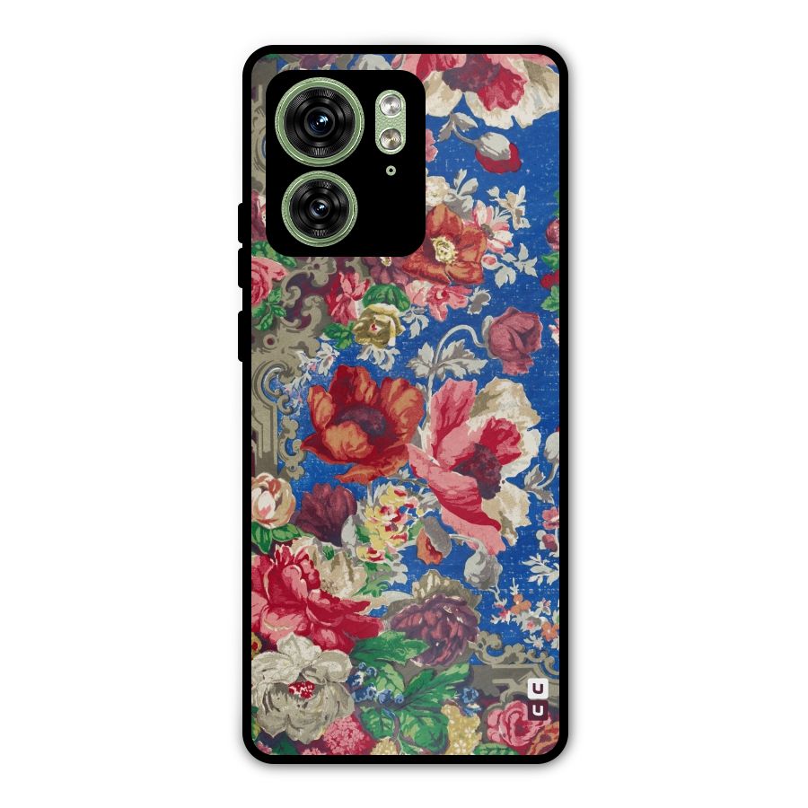 Block Printed Flowers Metal Back Case for Motorola Edge 40 5G