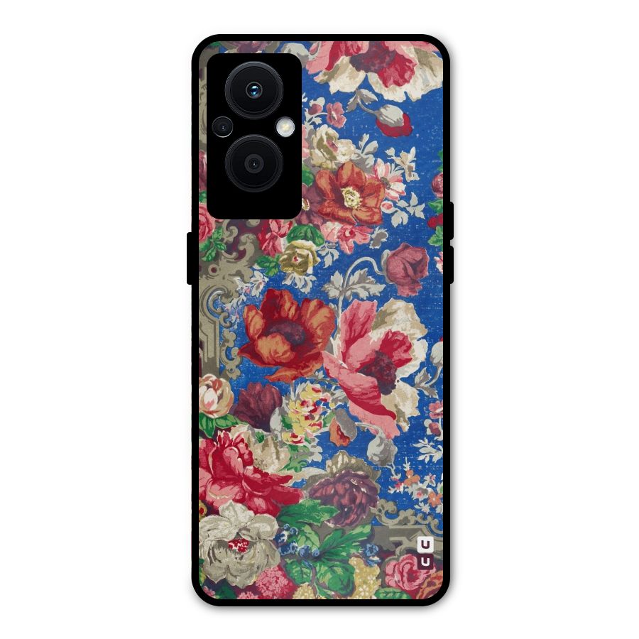 Block Printed Flowers Metal Back Case for Oppo F21 Pro 5G