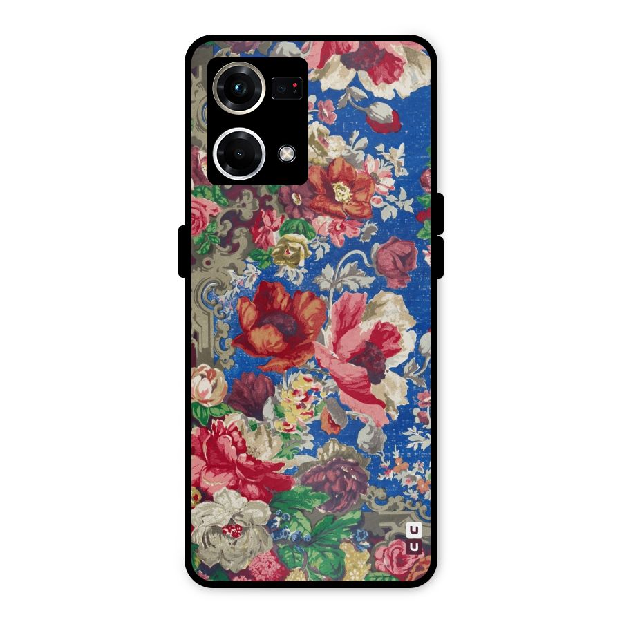 Block Printed Flowers Metal Back Case for Oppo F21s Pro 4G