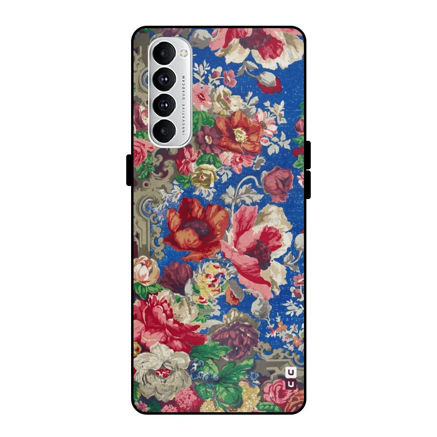 Block Printed Flowers Metal Back Case for Oppo Reno4 Pro