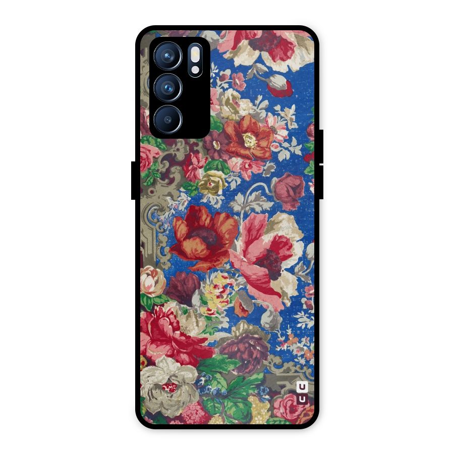 Block Printed Flowers Metal Back Case for Oppo Reno6 5G