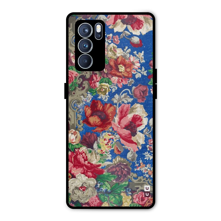 Block Printed Flowers Metal Back Case for Oppo Reno6 Pro 5G