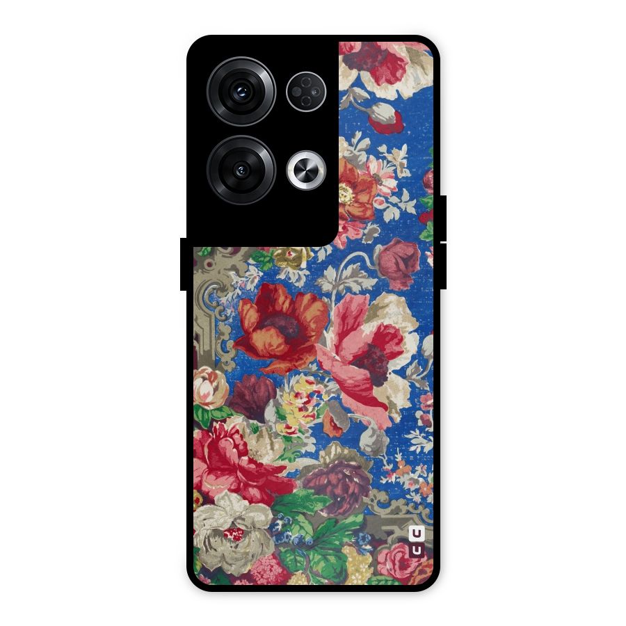 Block Printed Flowers Metal Back Case for Oppo Reno8 Pro 5G