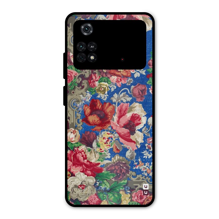 Block Printed Flowers Metal Back Case for Poco M4 Pro 4G