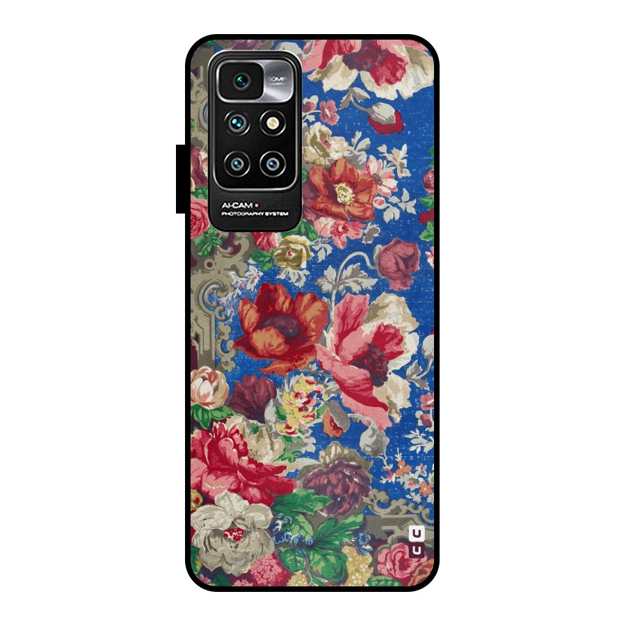 Block Printed Flowers Metal Back Case for Redmi 10 Prime