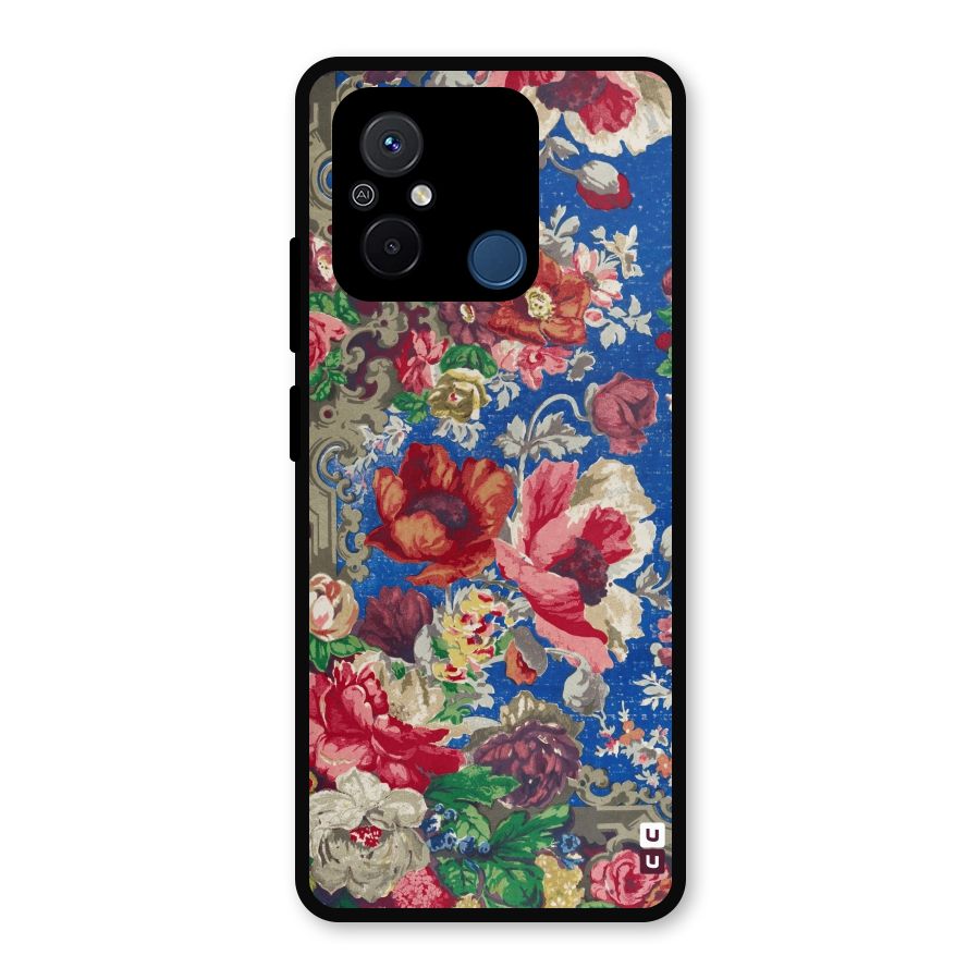 Block Printed Flowers Metal Back Case for Redmi 12C