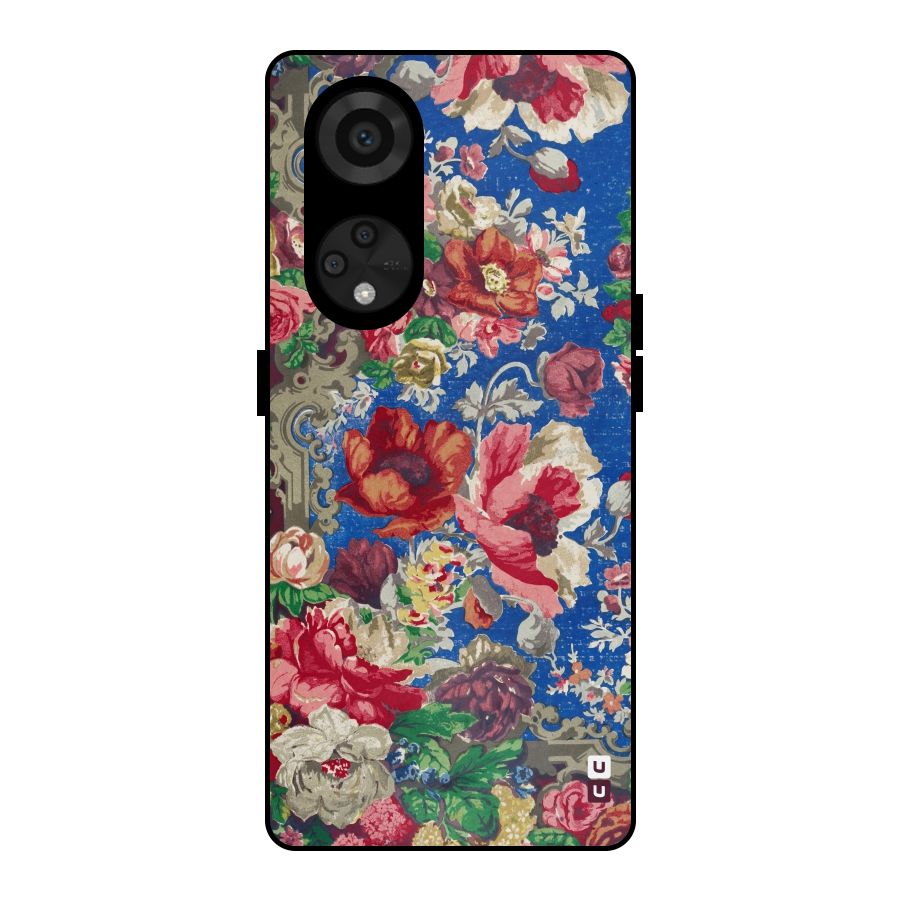 Block Printed Flowers Metal Back Case for Reno8 T 5G