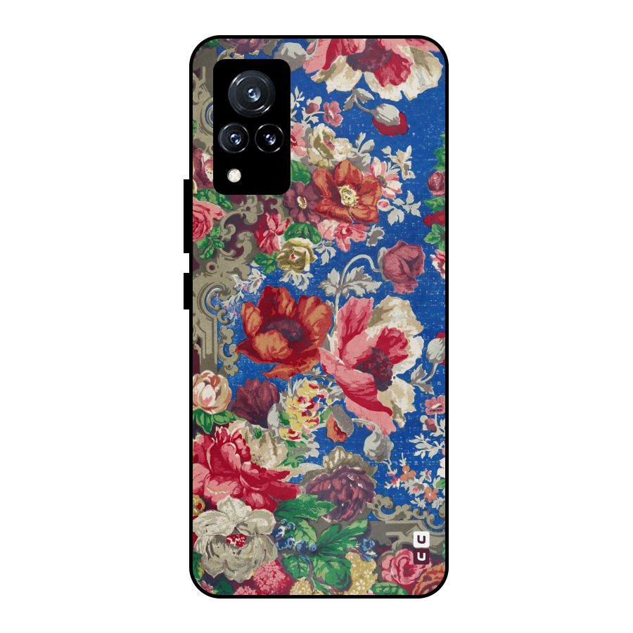 Block Printed Flowers Metal Back Case for Vivo V21 5G