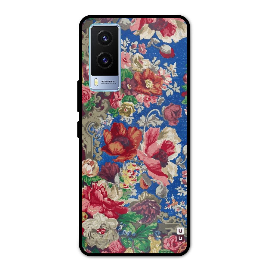 Block Printed Flowers Metal Back Case for Vivo V21e 5G
