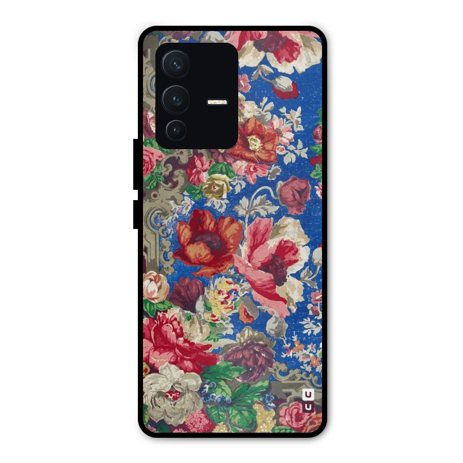 Block Printed Flowers Metal Back Case for Vivo V23 Pro