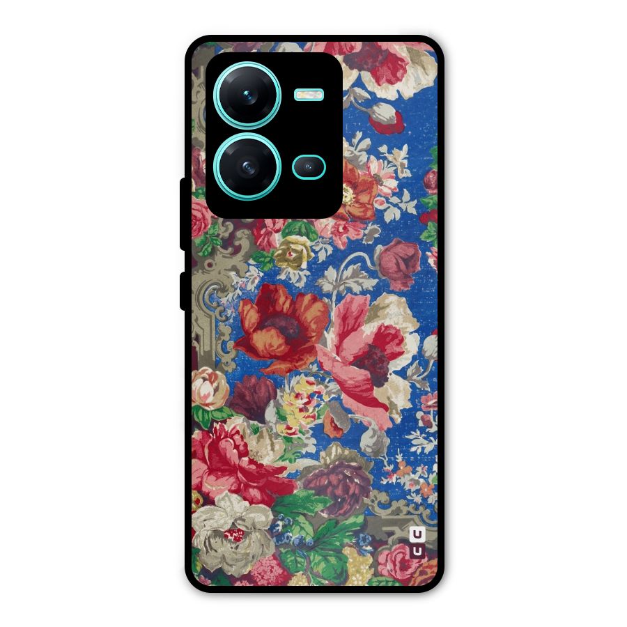 Block Printed Flowers Metal Back Case for Vivo V25