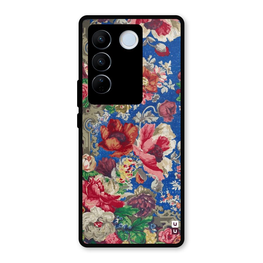 Block Printed Flowers Metal Back Case for Vivo V27