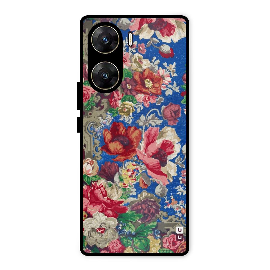 Block Printed Flowers Metal Back Case for Vivo V29e