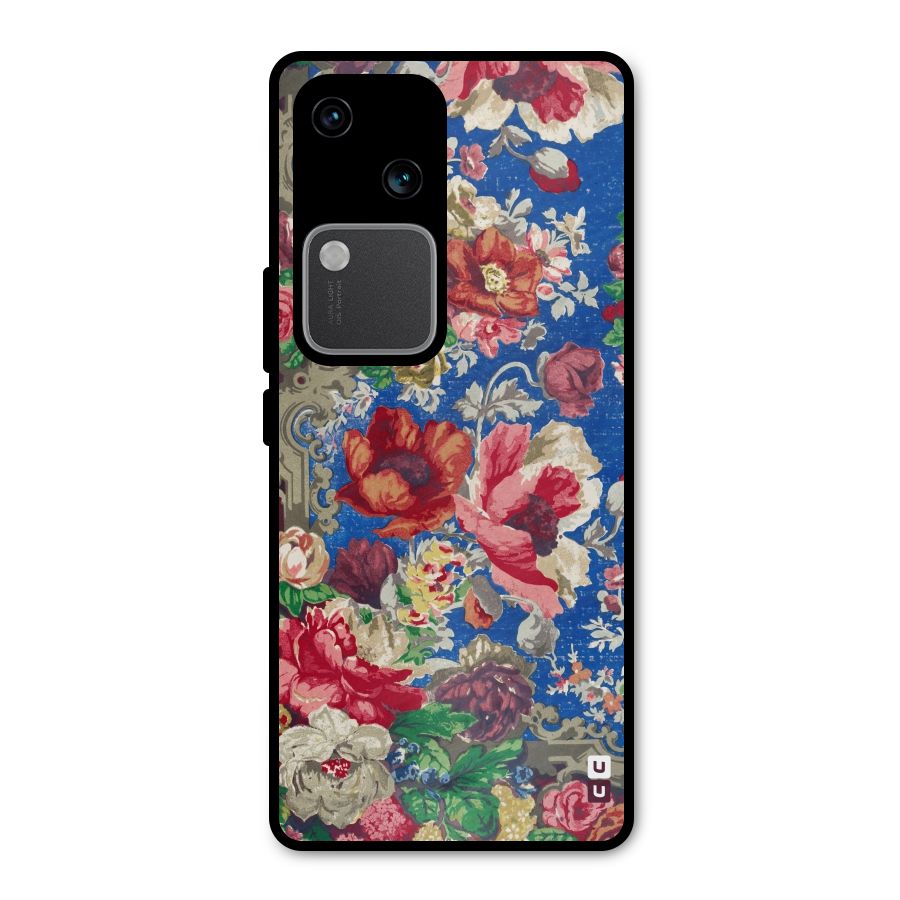 Block Printed Flowers Metal Back Case for Vivo V30