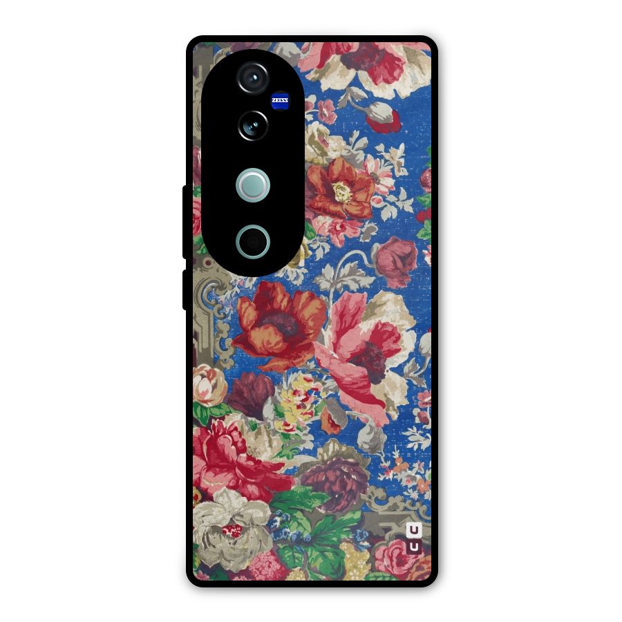 Block Printed Flowers Metal Back Case for Vivo V40