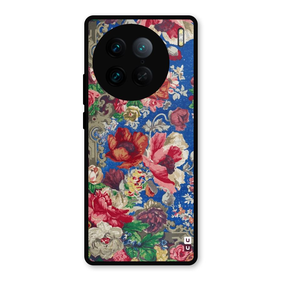 Block Printed Flowers Metal Back Case for Vivo X90 Pro