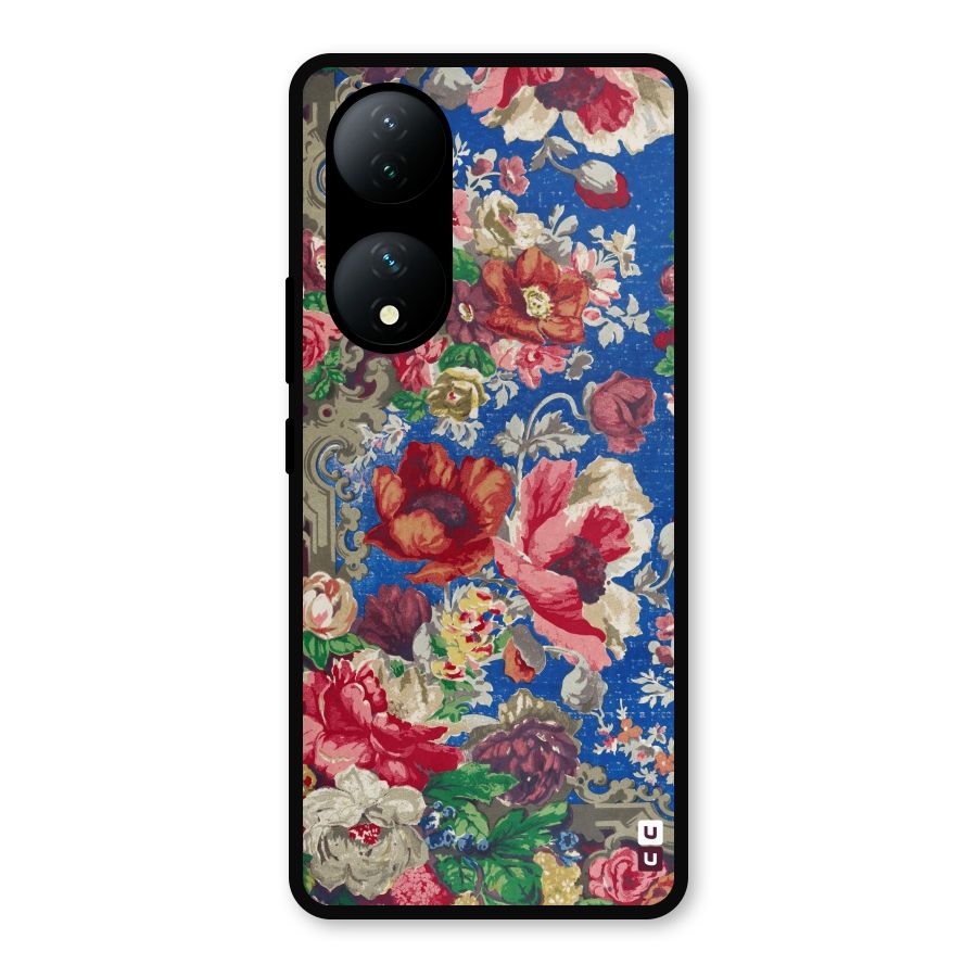 Block Printed Flowers Metal Back Case for Vivo Y100a