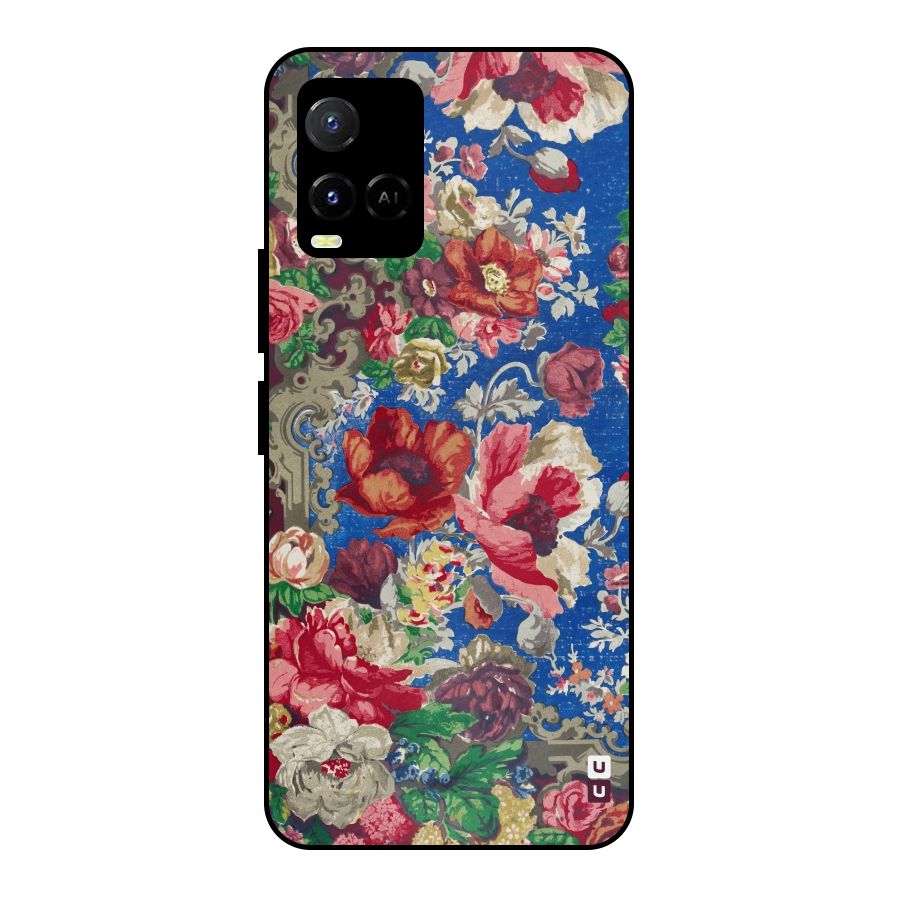 Block Printed Flowers Metal Back Case for Vivo Y21A