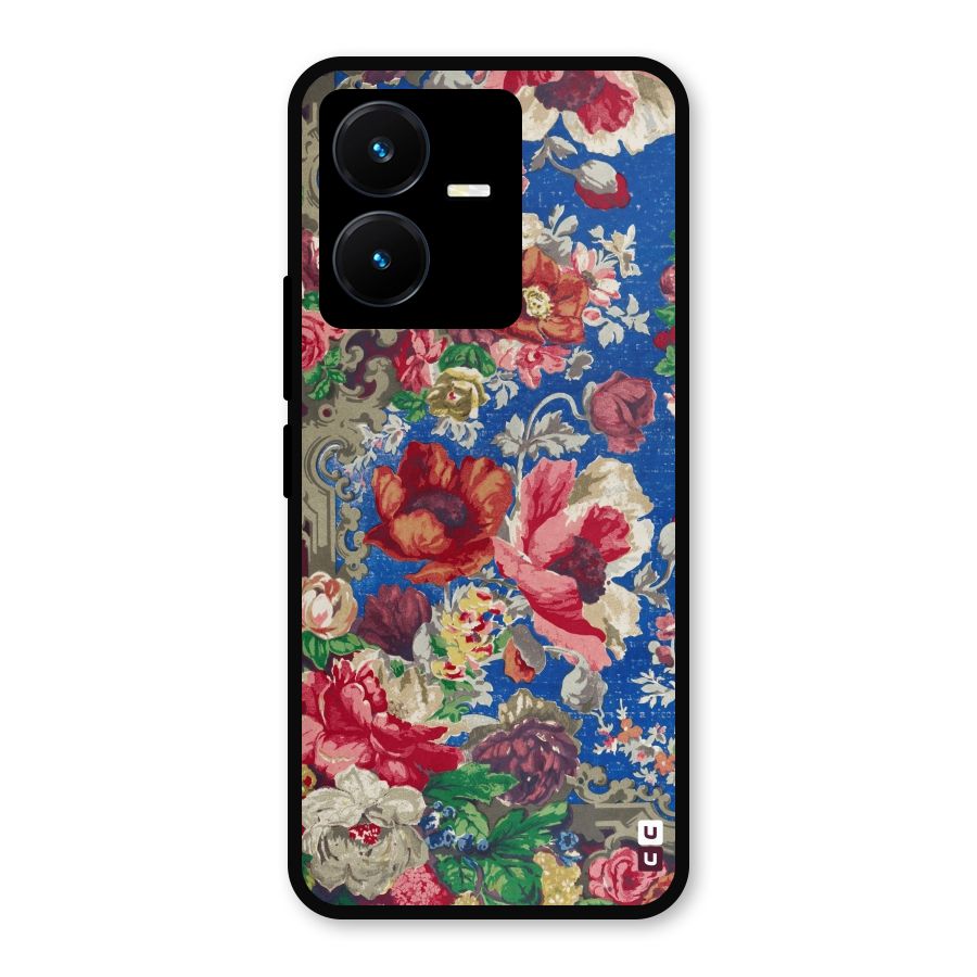 Block Printed Flowers Metal Back Case for Vivo Y22s