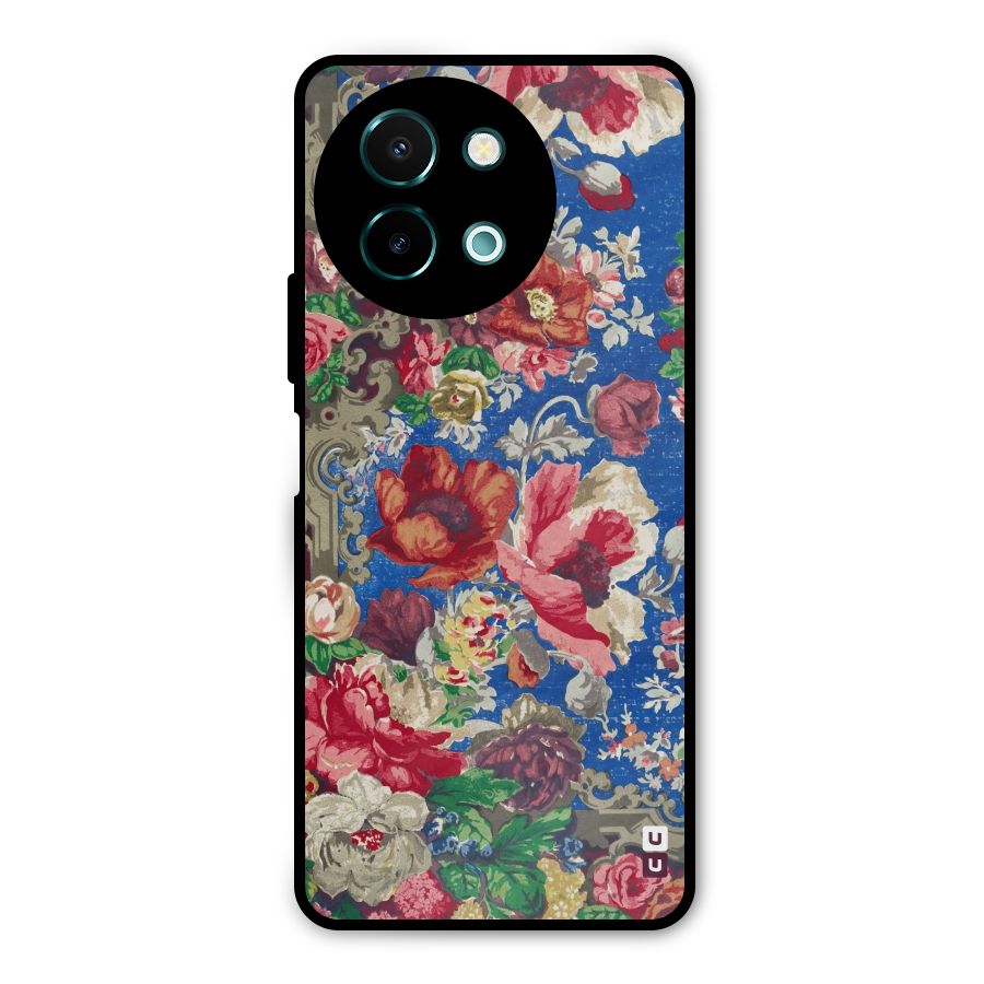 Block Printed Flowers Metal Back Case for Vivo Y58