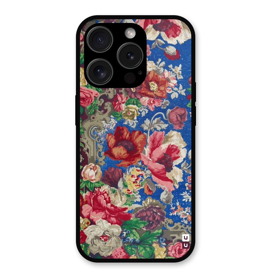 Block Printed Flowers Metal Back Case for iPhone 15 Pro