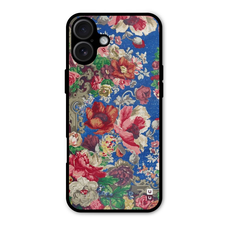Block Printed Flowers Metal Back Case for iPhone 16 Plus