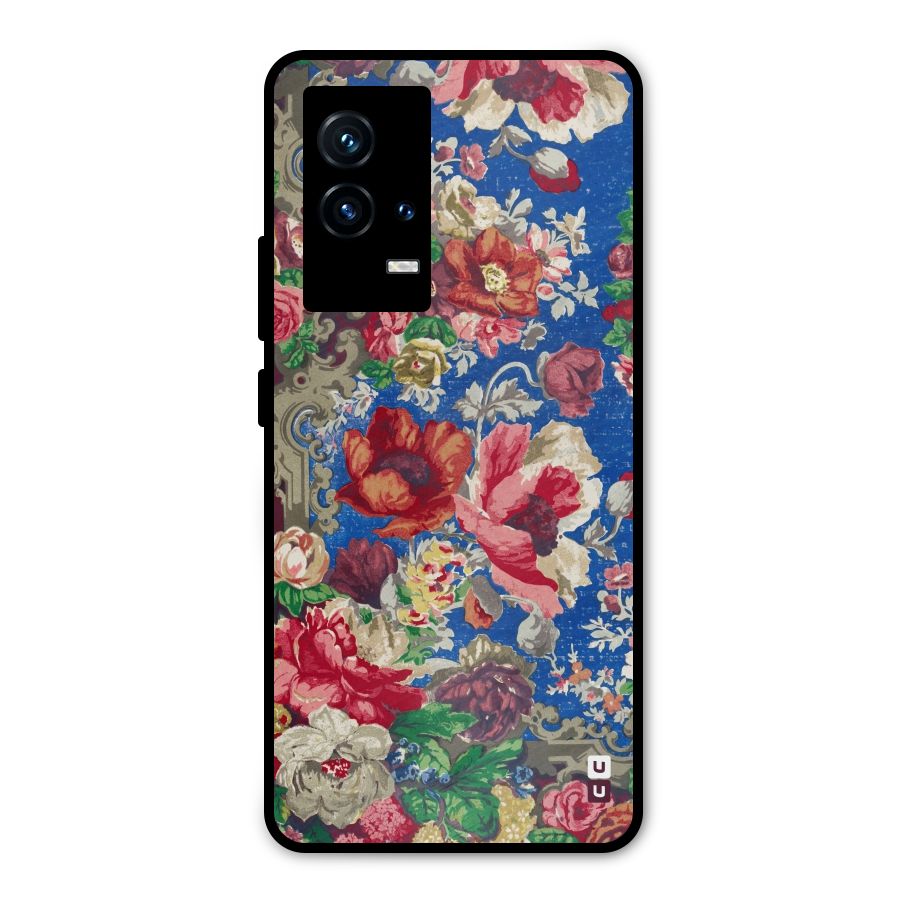 Block Printed Flowers Metal Back Case for iQOO 9 5G