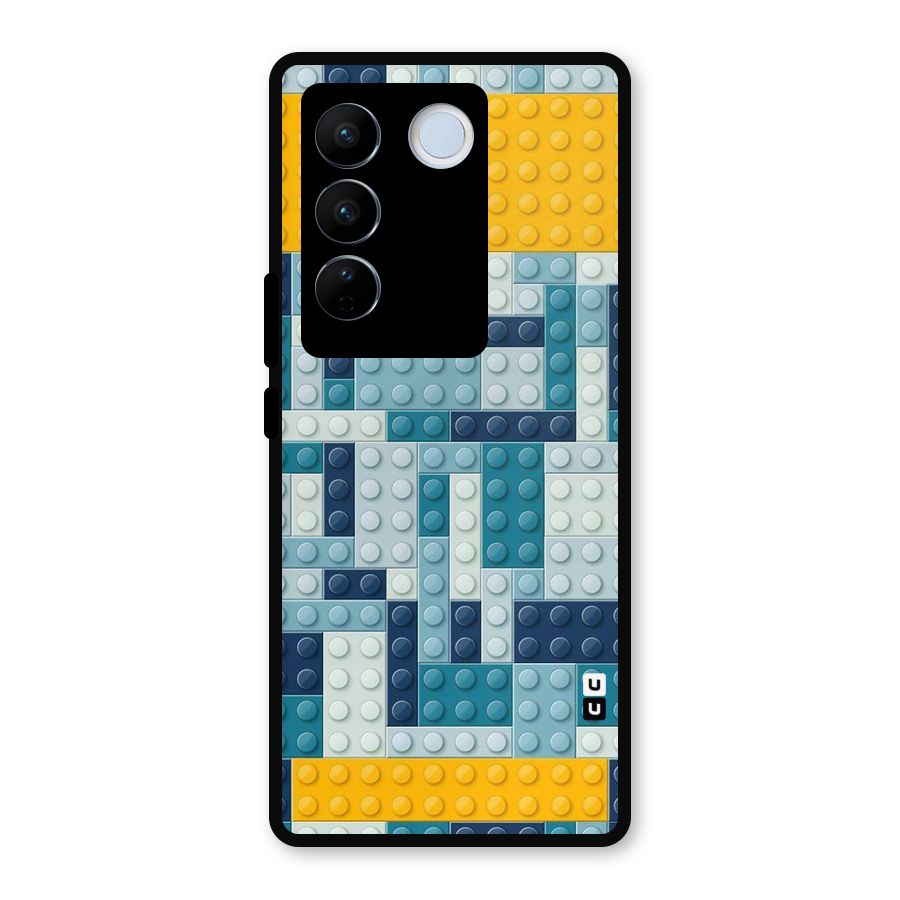 Blocks Blues Metal Back Case for Vivo V27 Pro