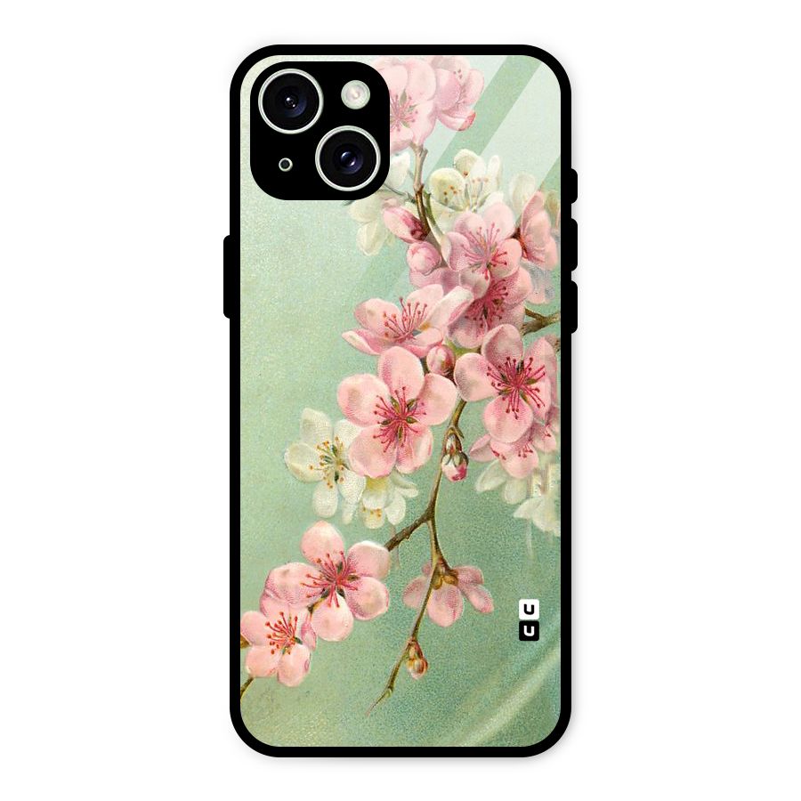 Blossom Cherry Design Glass Back Case for iPhone 15 Plus