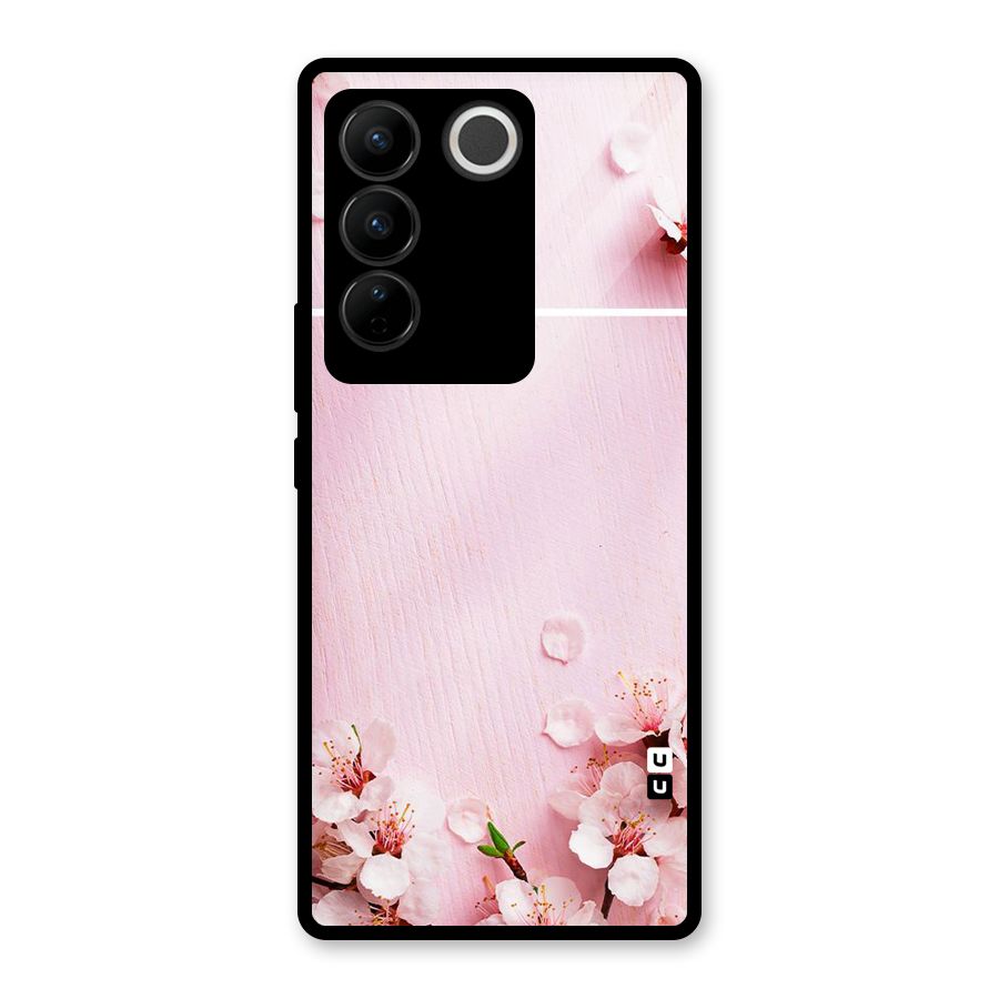 Blossom Frame Pink Glass Back Case for Vivo V27 Pro