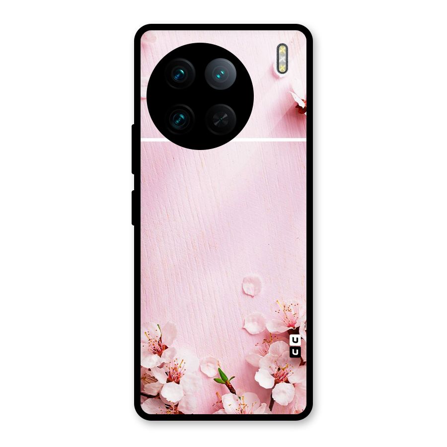 Blossom Frame Pink Glass Back Case for Vivo X90 Pro
