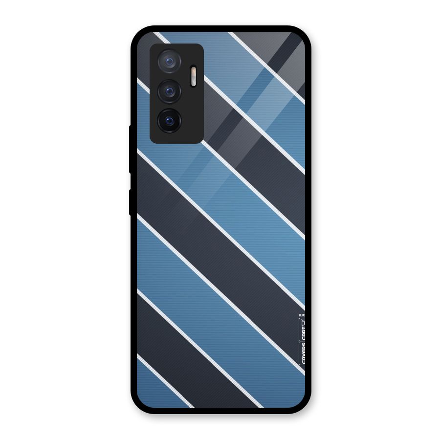 Blue Black Stripes Glass Back Case for Vivo V23e