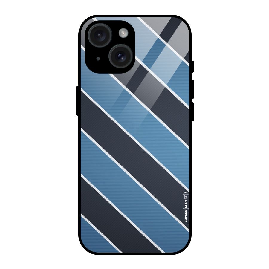 Blue Black Stripes Glass Back Case for iPhone 15