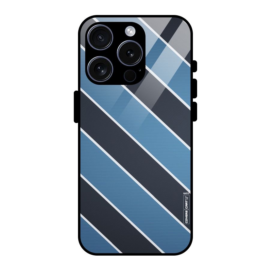 Blue Black Stripes Glass Back Case for iPhone 15 Pro