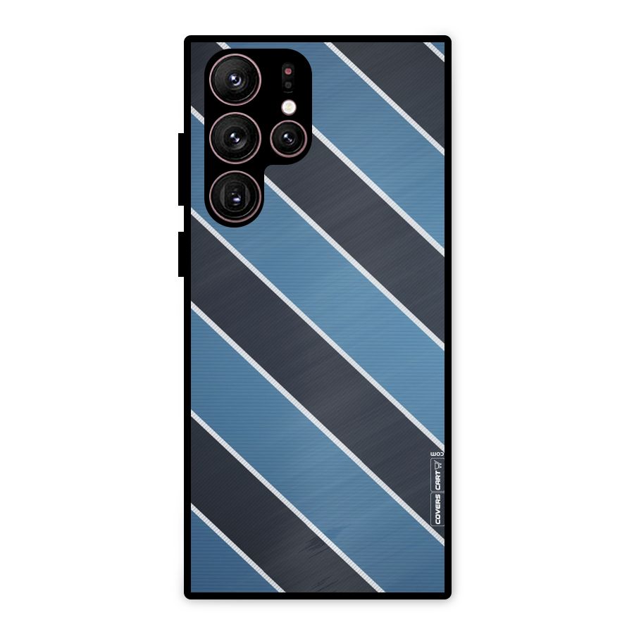 Blue Black Stripes Metal Back Case for Galaxy S22 Ultra 5G
